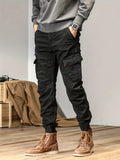 dunnmall  kkboxly  Trendy Solid  Cargo Cotton Blend Pants, Men's Multi Flap Pocket Trousers, Loose Casual Outdoor Pants, Men's Work Pants Outdoors Streetwear Hip Hop Style