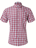 kkboxly  Men's Casual Short Sleeve Plaid Print Shirt, Men's Shirt For Summer, Tops For Men, Gift For Men