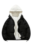 kkboxly  Warm Fleece Hooded Winter Jacket, Men's Casual Cotton Padded Coat For Fall Winter