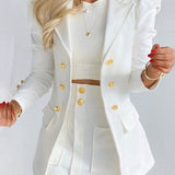 kkboxly  Blazers Two-piece Set, Casual Fashion Solid Loose Long Sleeve Blazers & Mini Skirt, Women's Clothing