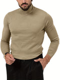 kkboxly  Cotton Blend Turtle Neck Knitted Slim Sweater, Men's Casual Warm Solid High Stretch Pullover Sweater For Fall Winter