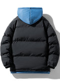 kkboxly  Men's Hooded Padded Jacket, Men Casual Fake Two Piece Padded Coat Windbreaker Zipper For Men Winter