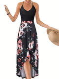 Kkboxly  Women's Dresses Casual Floral Printed Sleeveless Sling V-neck Backless Dresses