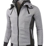 kkboxly  Color Block Thick Men's Hooded Jacket Casual Long Sleeve Hoodies With Zipper Gym Sports Hooded Coat For Spring Fall