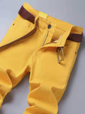 kkboxly  Y2k Slim Fit Jeans, Men's Casual Street Style Solid Color Slightly Stretch Denim Pants For Spring Summer
