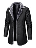 kkboxly  Men's Casual Faux Pu Leather Long Sleeves Button Trench Coats