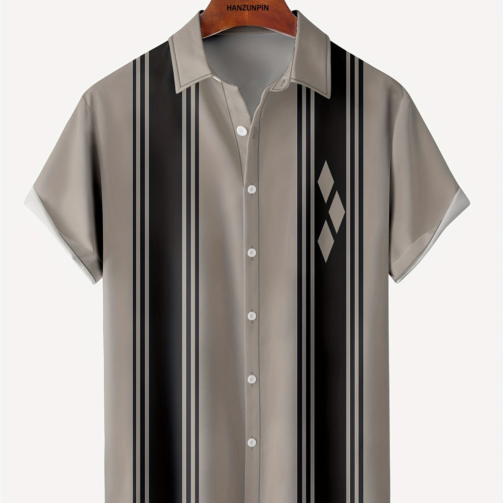 kkboxly  Stylish Men's Striped Graphic Lapel Shirt for Summer - Plus Size Available