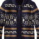 Plus Size Men's Band Collar Zipper Cardigan Color Matching Jacquard Long-sleeved Sweater