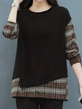 kkboxly  Long Sleeve Plaid Pullover, Crew Neck Casual Top For Spring & Fall, Women's Clothing