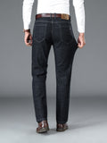Father's Day Gift, Classic Design Straight Fit Jeans, Men's Casual Slightly Stretch Trousers For Spring Fall Business
