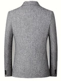 kkboxly  Father's Day Gift, Two Button Blazer, Men's Casual Solid Color Flap Pocket Lapel Sports Coat For Spring Fall Business