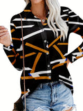 kkboxly  Geo Print Shirt, Casual Button Front Long Sleeve Shirt, Women's Clothing