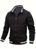 kkboxly  Plus Size Men's Lightweight Soft-Shell Zipper Long Sleeve Sportswear Coat Stand Collar Windbreaker Flight Bomber Jacket