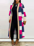 kkboxly  Plus Size Colorblock Longline Coat, Women's Plus Slight Stretch Casual Trench Coat