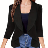 Solid Shawl Collar Blazer, Elegant Open Front Work Office Outerwear, Women's Clothing