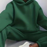 kkboxly  Casual Solid Two-piece Set, Drop Shoulder Long Sleeve Hoodies & Elastic Waist Jogger Pants Outfits, Women's Clothing