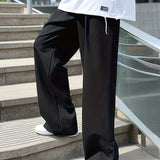 kkboxly  Chic Loose Fit Mopping Trousers, Men's Casual Solid Color Straight Leg Pants For Spring Summer