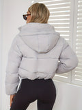 kkboxly  Solid Drawstring Pleated Slim Coat, Long Sleeve Short Length Winter Warm Top, Women's Clothing