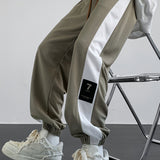 kkboxly  Chic Color Block Joggers, Men's Casual Stretch Waist Drawstring Sports Pants Sweatpants