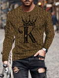 kkboxly  Cool Alphabet K Print Men's Long Sleeve T-shirt, Men's Fashion Crew Neck Tops, Spring Fall