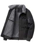 kkboxly Men's Trendy Corduroy Jacket, Casual Lapel Zip Up Warm Fleece Coat For Outdoor Fall Winter