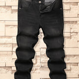 kkboxly  Classic Design Slim Fit Jeans, Men's Casual Street Style Distressed Mid Stretch Denim Pants For Spring Summer
