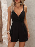 kkboxly  Solid V Neck Sleeveless Cami Jumpsuit, Casual High Waist Short Jumpsuit, Women's Clothing