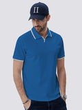 kkboxly  Men's Striped Cuffs Breathable Solid Color Golf Polo Shirt, Men's Casual Button Up Collar Pullover T-Shirt Short Sleeve For Summer, Men's Clothing