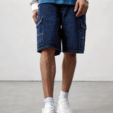 kkboxly  Flap Pockets Denim Shorts, Men's Casual Loose Fit Street Style Denim Shorts For Summer