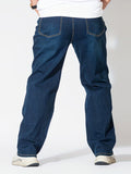 kkboxly  Plus Size Men's Mid Rise Dark Indigo Stretch Straight Leg Comfortable Fit Jeans, Mens Casual Trendy S Clothes
