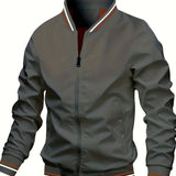 kkboxly  Men's Casual Stand Collar Baseball Jacket Coat Regular Fit College Hipster Windbreaker For Spring Autumn