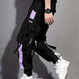 kkboxly kkboxly  Multi-pocket Ribbon Design, Men's Color Block Cargo, Trendy Comfy Jogger Pants
