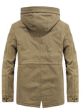 kkboxly  Men's Solid Warm Fleece Hooded Jacket, Casual Multi Pocket Cargo Jacket For Fall Winter Outdoor Activities