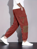 kkboxly kkboxly  Trendy Corduroy Cargo Drawstring Pants, Men's Multi Flap Pocket Trousers, Loose Casual Outdoor Pants, Men's Work Pants Outdoors Streetwear Hip Hop Style