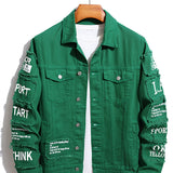 kkboxly  Men's Letter Print Denim Jacket, Casual Street Style Denim Jacket