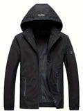 kkboxly  Men's Windbreaker Detachable Hooded Jacket, Zipper Pockets Jackets By Activity For Outdoor Activities