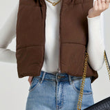 Stand Collar Zip Up Vest, Casual Solid Sleeveless Versatile Vest, Women's Clothing