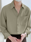 kkboxly  Solid Men's Shirt Top Turn-Down Collar Long Sleeve Closure Male Casual Shirt For Men Daily Vacation Streetwear