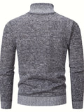 kkboxly  Men's Trendy Solid Knitted Pullover, Casual Slightly Stretch Breathable Turtle Neck Zip Up Long Sleeve Top For Outdoor Fall Winter