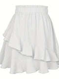 kkboxly  Boho Solid Ruffle Trim Tiered Skirts, Sexy Elastic Layered High Waist Skirts, Women's Clothing