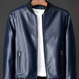 kkboxly  Men's Casual Black Zipper PU Leather Jacket Gifts