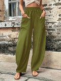 2025 kkboxly  Boho Solid Elastic Waist Harem Pants, Casual Long Length Baggy Pants With Pockets For Spring & Summer, Women's Clothing