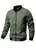 kkboxly  Men's Casual Zip-up Regular Fit Jacket, Zipper Pocket Baseball Jacket, Lightweight Casual Jacket For Men