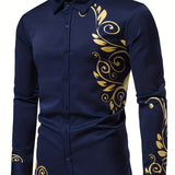 kkboxly  Men's Long-sleeved Shirt With Gold Printing