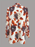kkboxly  Floral Print Open Front Lapel Collar Blazer, Casual Long Sleeve Blazer For Work, Women's Clothing