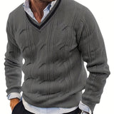 kkboxly  All Match Knitted Sweater, Men's Casual Vintage Warm High Stretch V Neck Pullover Sweater For Fall Winter Preppy