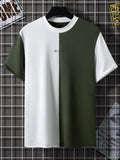 kkboxly  Men's Colorblock Print Trendy T-shirt, Crew Neck Short Sleeve Tops, Graphic Tee Men's Clothes Summer, Men's Outfits