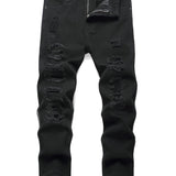 Boys Ripped Jeans With Zip & Pocket Long Pants For Spring And Autumn, Everyday