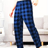 kkboxly  Men's Casual Plaid Pattern Long Pant Pajamas, Homewear Trendy Trousers Loungewear Sleepwear