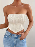 kkboxly  Solid Textured Hanky Hem Tube Top, Versatile Cross Tie Back Tube Summer Top, Women's Clothing